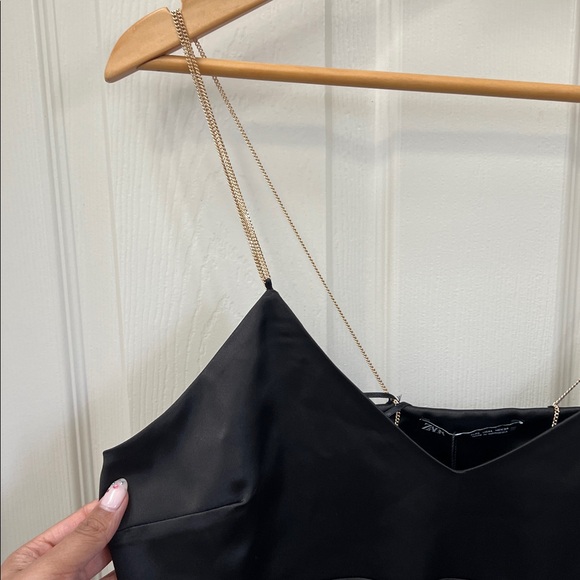 Zara Black Satin Slip Dress with Double Chain Straps - Picture 7 of 11